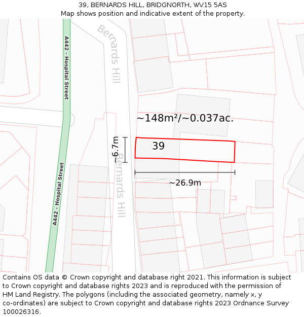 39, BERNARDS HILL, BRIDGNORTH, WV15 5AS: Plot and title map