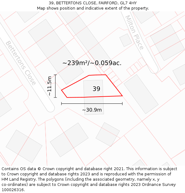 39, BETTERTONS CLOSE, FAIRFORD, GL7 4HY: Plot and title map