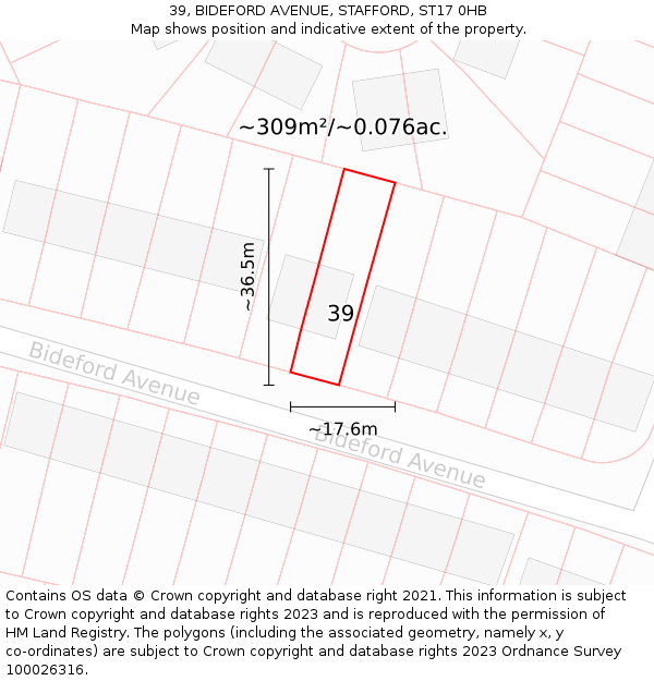 39, BIDEFORD AVENUE, STAFFORD, ST17 0HB: Plot and title map