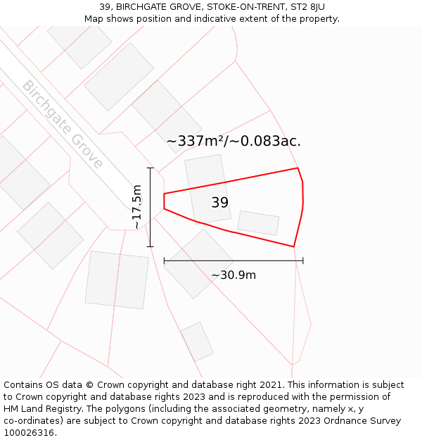 39, BIRCHGATE GROVE, STOKE-ON-TRENT, ST2 8JU: Plot and title map