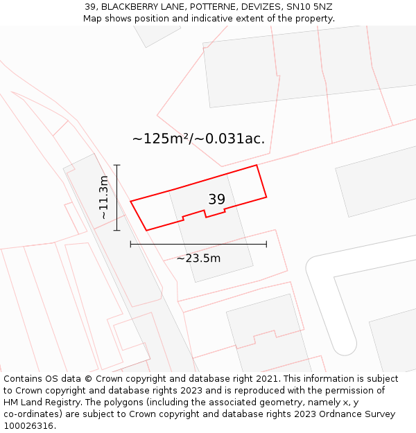 39, BLACKBERRY LANE, POTTERNE, DEVIZES, SN10 5NZ: Plot and title map