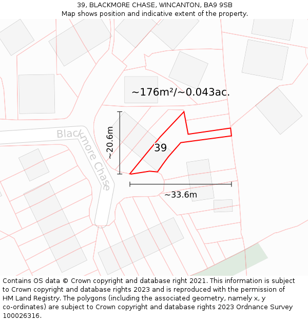39, BLACKMORE CHASE, WINCANTON, BA9 9SB: Plot and title map
