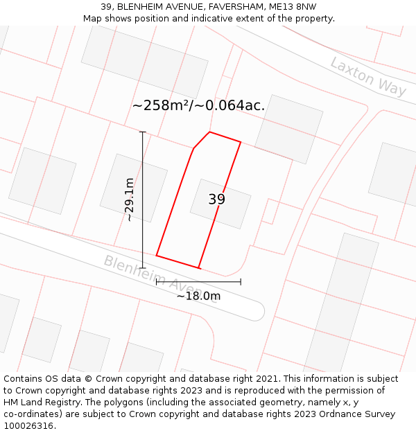 39, BLENHEIM AVENUE, FAVERSHAM, ME13 8NW: Plot and title map