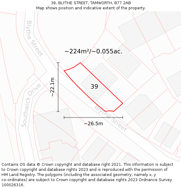 39, BLYTHE STREET, TAMWORTH, B77 2AB: Plot and title map