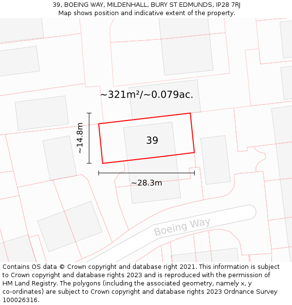 39, BOEING WAY, MILDENHALL, BURY ST EDMUNDS, IP28 7RJ: Plot and title map