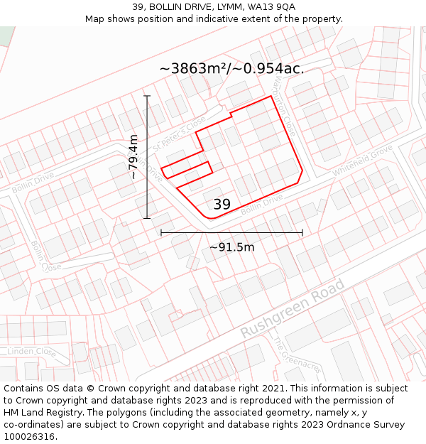 39, BOLLIN DRIVE, LYMM, WA13 9QA: Plot and title map