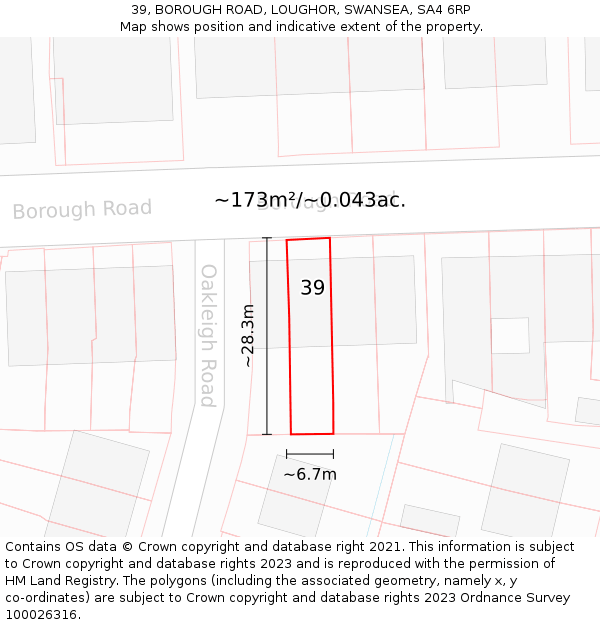 39, BOROUGH ROAD, LOUGHOR, SWANSEA, SA4 6RP: Plot and title map