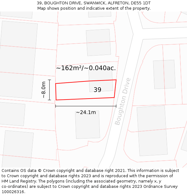 39, BOUGHTON DRIVE, SWANWICK, ALFRETON, DE55 1DT: Plot and title map