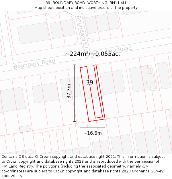 39, BOUNDARY ROAD, WORTHING, BN11 4LL: Plot and title map