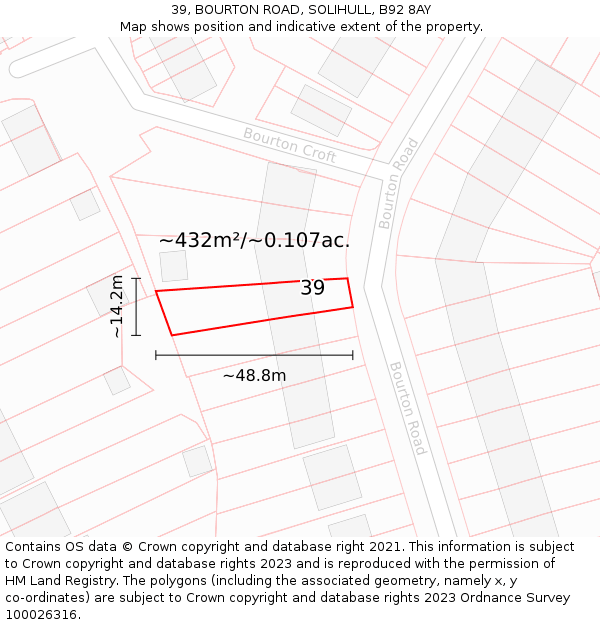 39, BOURTON ROAD, SOLIHULL, B92 8AY: Plot and title map