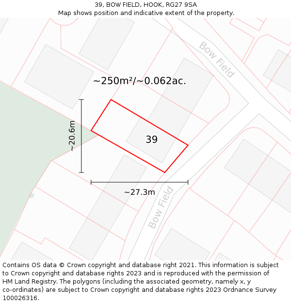 39, BOW FIELD, HOOK, RG27 9SA: Plot and title map