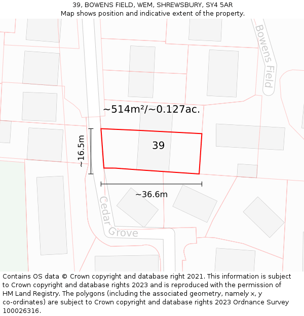 39, BOWENS FIELD, WEM, SHREWSBURY, SY4 5AR: Plot and title map