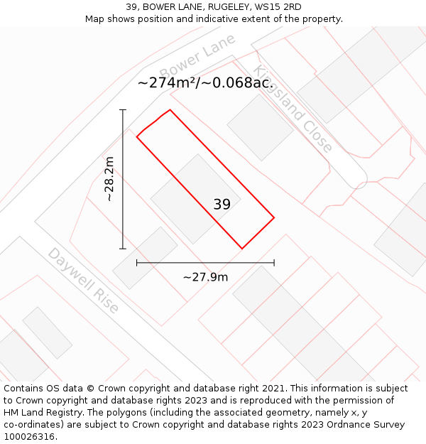 39, BOWER LANE, RUGELEY, WS15 2RD: Plot and title map