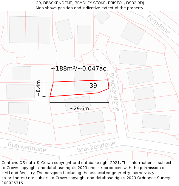 39, BRACKENDENE, BRADLEY STOKE, BRISTOL, BS32 9DJ: Plot and title map