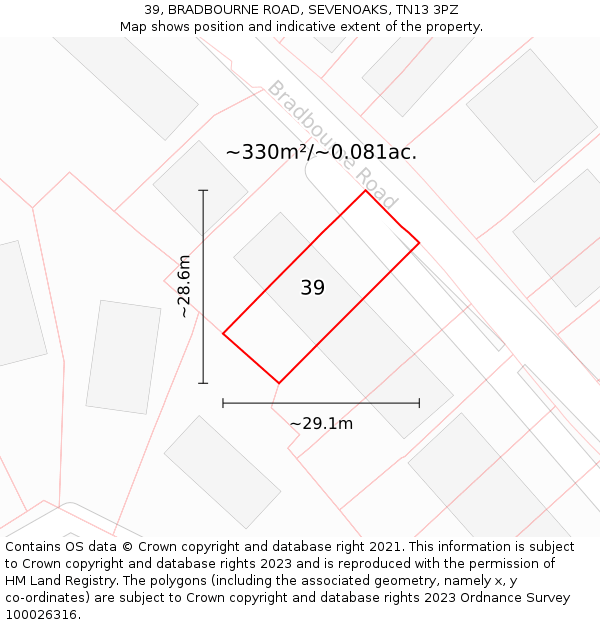 39, BRADBOURNE ROAD, SEVENOAKS, TN13 3PZ: Plot and title map