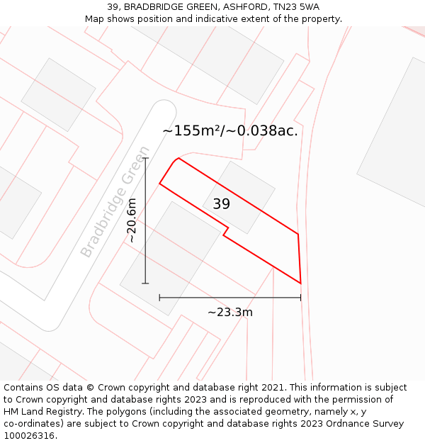 39, BRADBRIDGE GREEN, ASHFORD, TN23 5WA: Plot and title map