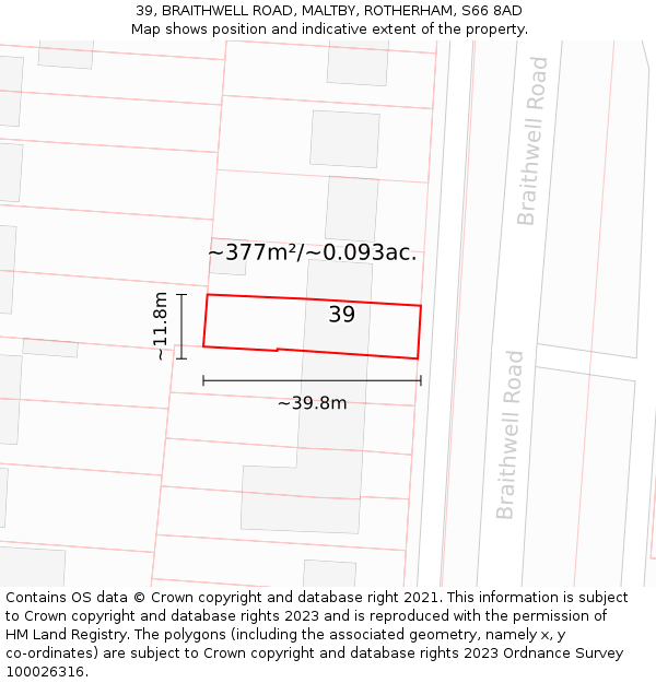 39, BRAITHWELL ROAD, MALTBY, ROTHERHAM, S66 8AD: Plot and title map