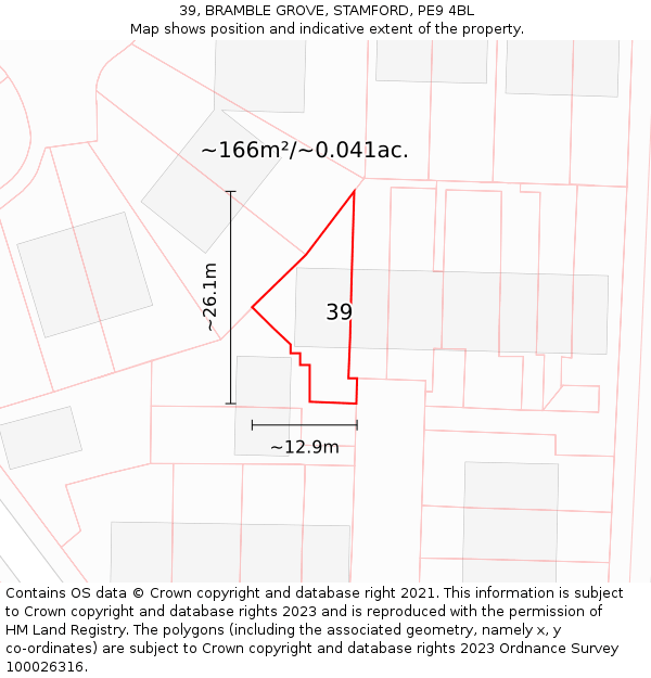 39, BRAMBLE GROVE, STAMFORD, PE9 4BL: Plot and title map