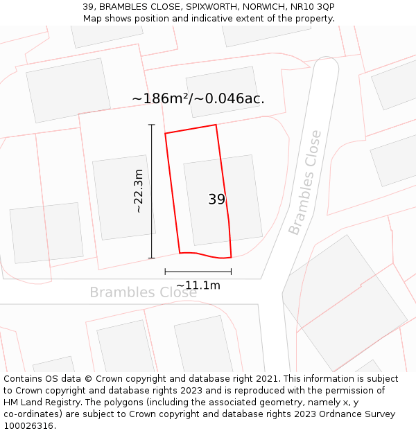 39, BRAMBLES CLOSE, SPIXWORTH, NORWICH, NR10 3QP: Plot and title map