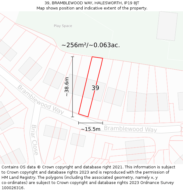 39, BRAMBLEWOOD WAY, HALESWORTH, IP19 8JT: Plot and title map