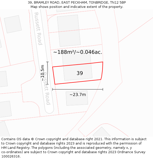 39, BRAMLEY ROAD, EAST PECKHAM, TONBRIDGE, TN12 5BP: Plot and title map