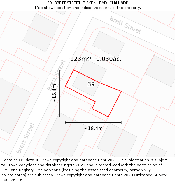 39, BRETT STREET, BIRKENHEAD, CH41 8DP: Plot and title map
