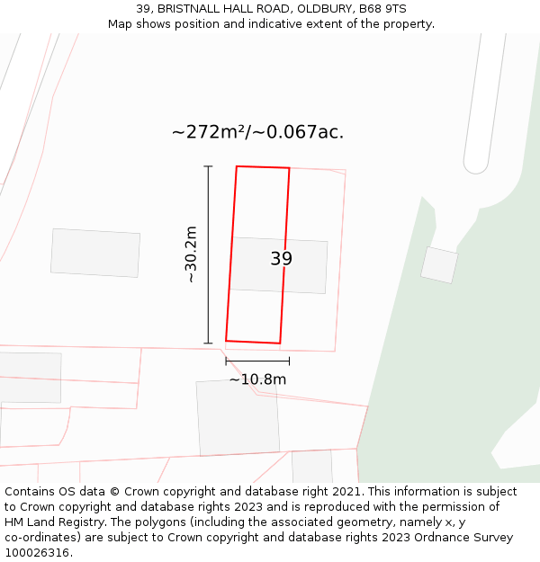 39, BRISTNALL HALL ROAD, OLDBURY, B68 9TS: Plot and title map