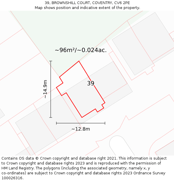 39, BROWNSHILL COURT, COVENTRY, CV6 2PE: Plot and title map