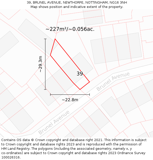 39, BRUNEL AVENUE, NEWTHORPE, NOTTINGHAM, NG16 3NH: Plot and title map