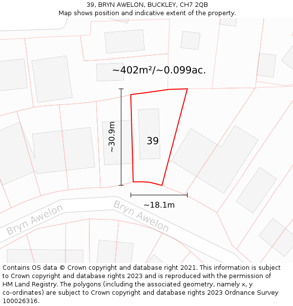 39, BRYN AWELON, BUCKLEY, CH7 2QB: Plot and title map