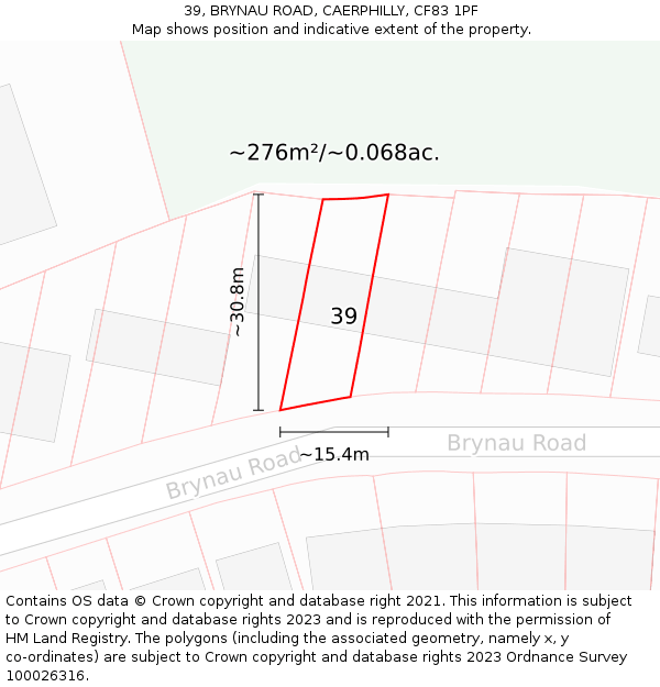 39, BRYNAU ROAD, CAERPHILLY, CF83 1PF: Plot and title map