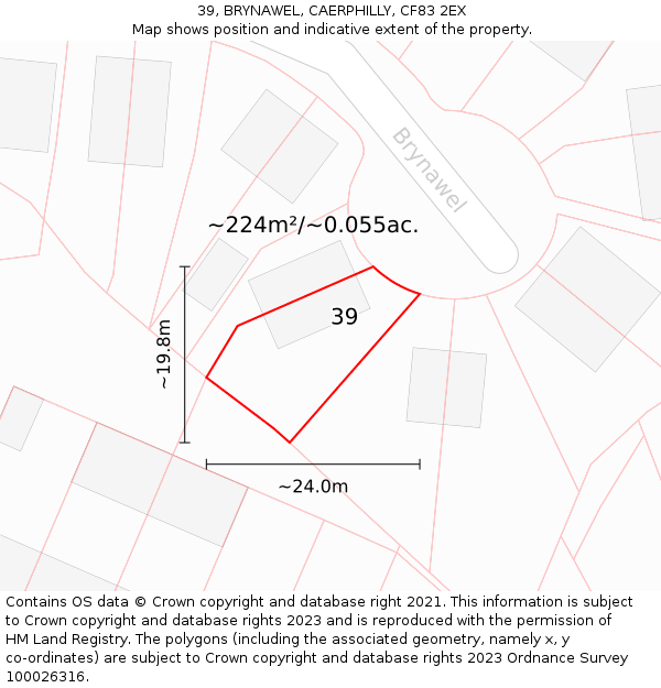 39, BRYNAWEL, CAERPHILLY, CF83 2EX: Plot and title map