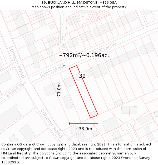 39, BUCKLAND HILL, MAIDSTONE, ME16 0SA: Plot and title map