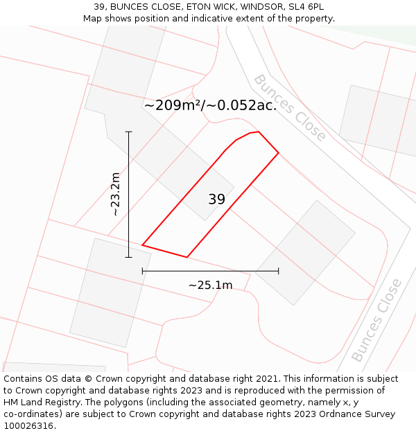 39, BUNCES CLOSE, ETON WICK, WINDSOR, SL4 6PL: Plot and title map