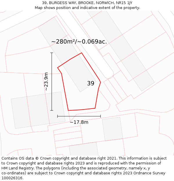 39, BURGESS WAY, BROOKE, NORWICH, NR15 1JY: Plot and title map