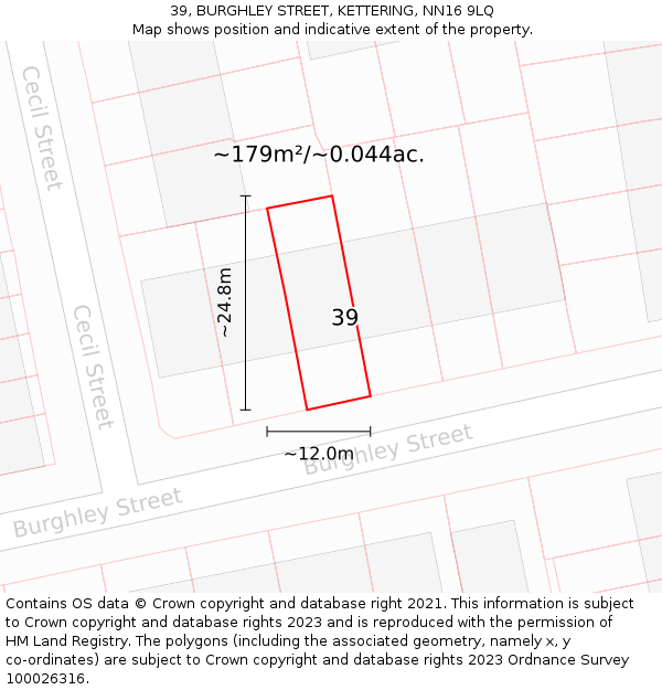 39, BURGHLEY STREET, KETTERING, NN16 9LQ: Plot and title map