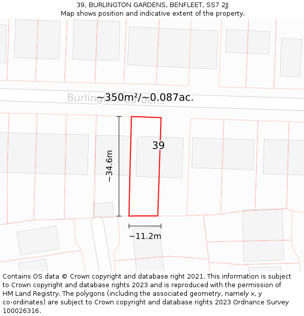 39, BURLINGTON GARDENS, BENFLEET, SS7 2JJ: Plot and title map