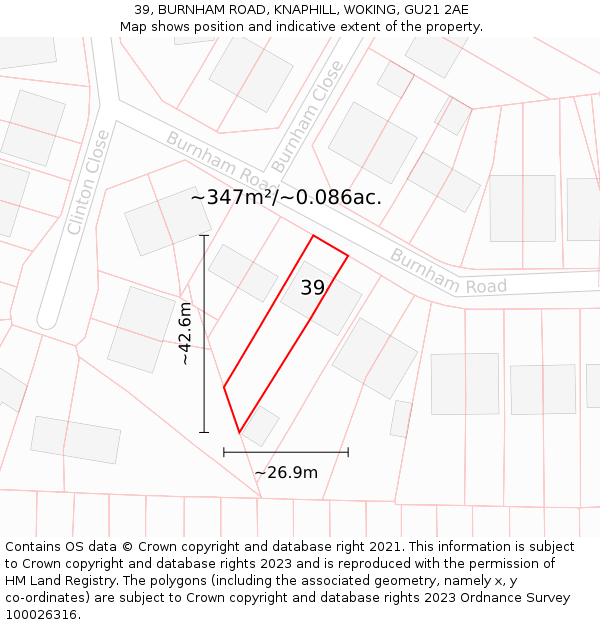 39, BURNHAM ROAD, KNAPHILL, WOKING, GU21 2AE: Plot and title map