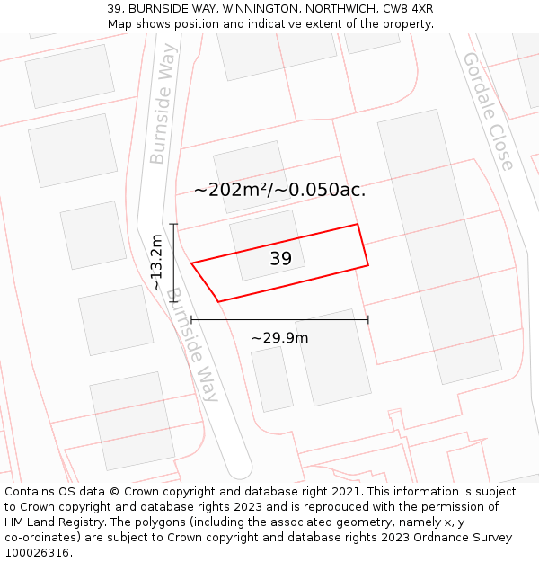 39, BURNSIDE WAY, WINNINGTON, NORTHWICH, CW8 4XR: Plot and title map