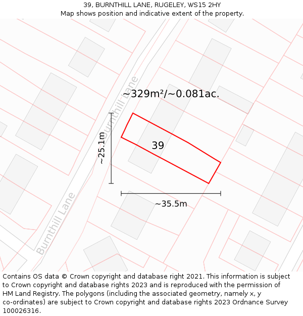 39, BURNTHILL LANE, RUGELEY, WS15 2HY: Plot and title map