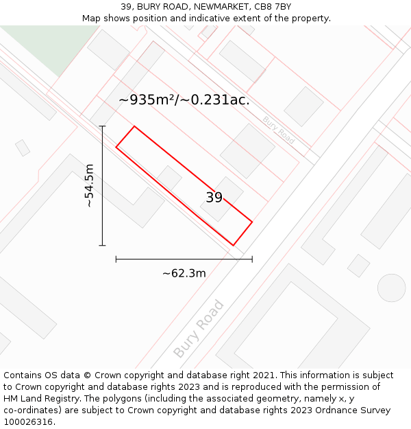 39, BURY ROAD, NEWMARKET, CB8 7BY: Plot and title map