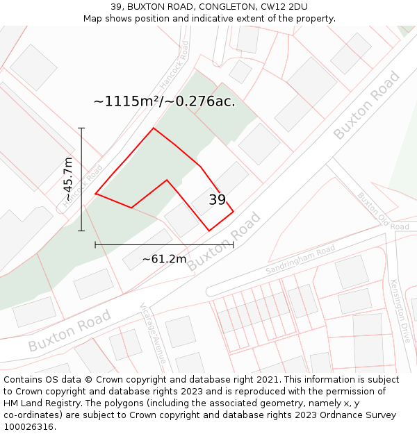 39, BUXTON ROAD, CONGLETON, CW12 2DU: Plot and title map