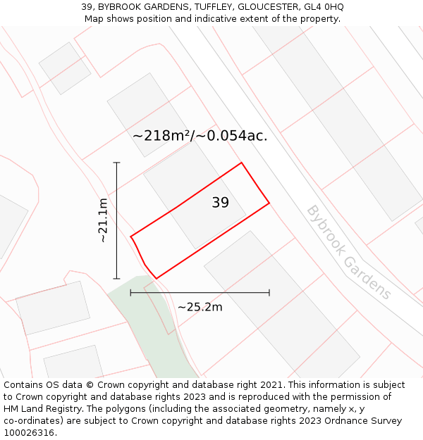 39, BYBROOK GARDENS, TUFFLEY, GLOUCESTER, GL4 0HQ: Plot and title map