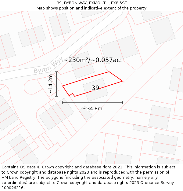 39, BYRON WAY, EXMOUTH, EX8 5SE: Plot and title map