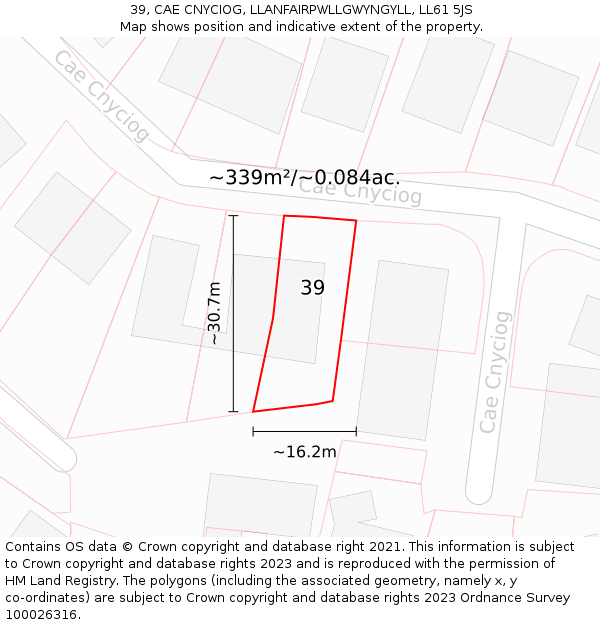 39, CAE CNYCIOG, LLANFAIRPWLLGWYNGYLL, LL61 5JS: Plot and title map