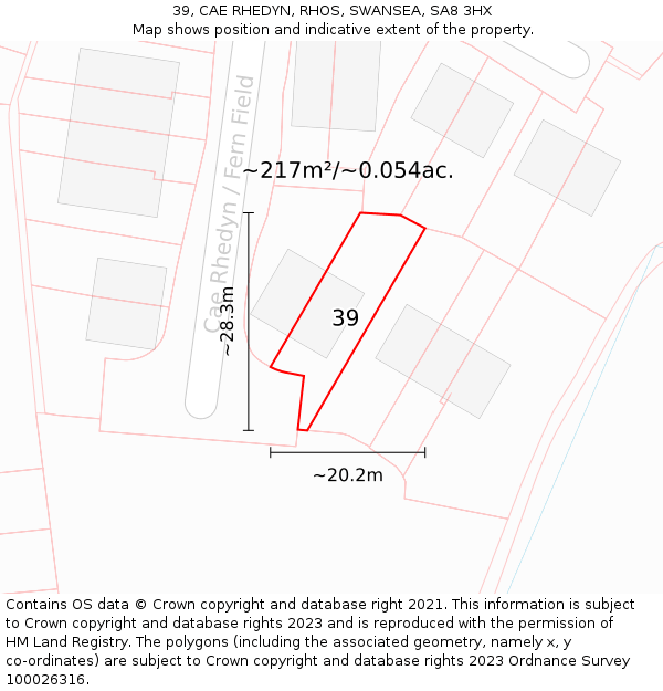 39, CAE RHEDYN, RHOS, SWANSEA, SA8 3HX: Plot and title map