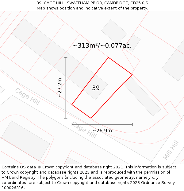 39, CAGE HILL, SWAFFHAM PRIOR, CAMBRIDGE, CB25 0JS: Plot and title map