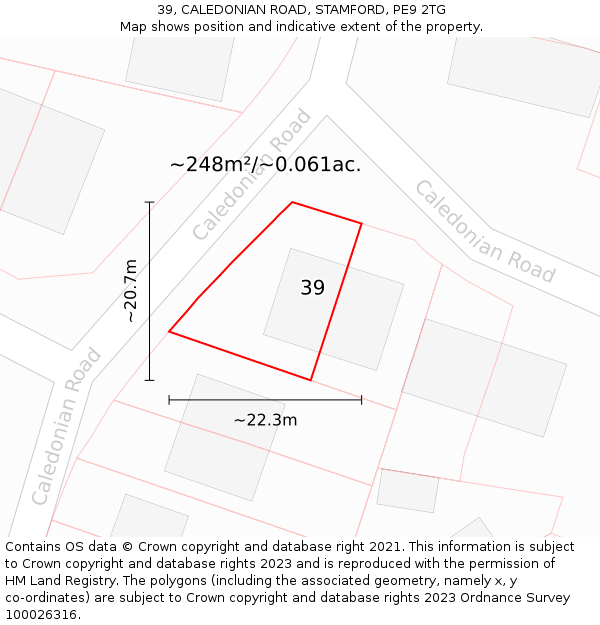 39, CALEDONIAN ROAD, STAMFORD, PE9 2TG: Plot and title map