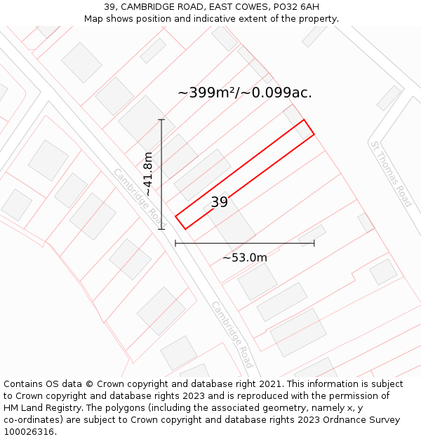 39, CAMBRIDGE ROAD, EAST COWES, PO32 6AH: Plot and title map