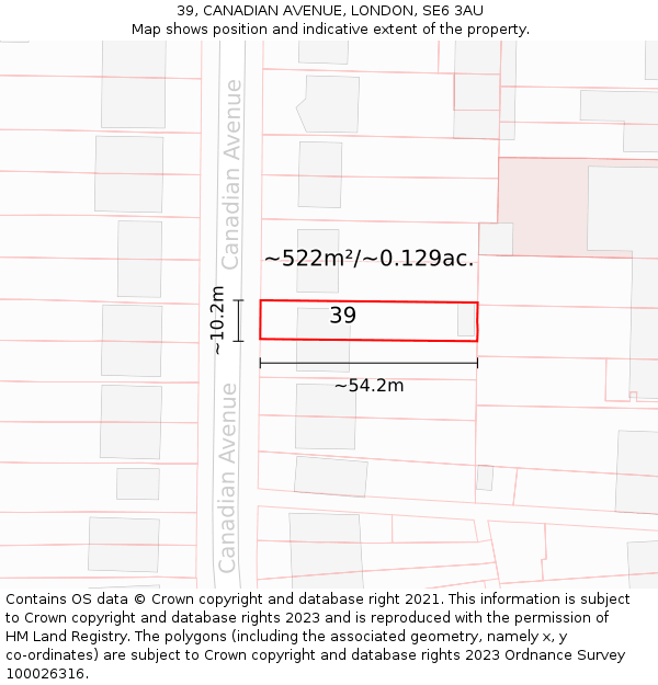 39, CANADIAN AVENUE, LONDON, SE6 3AU: Plot and title map